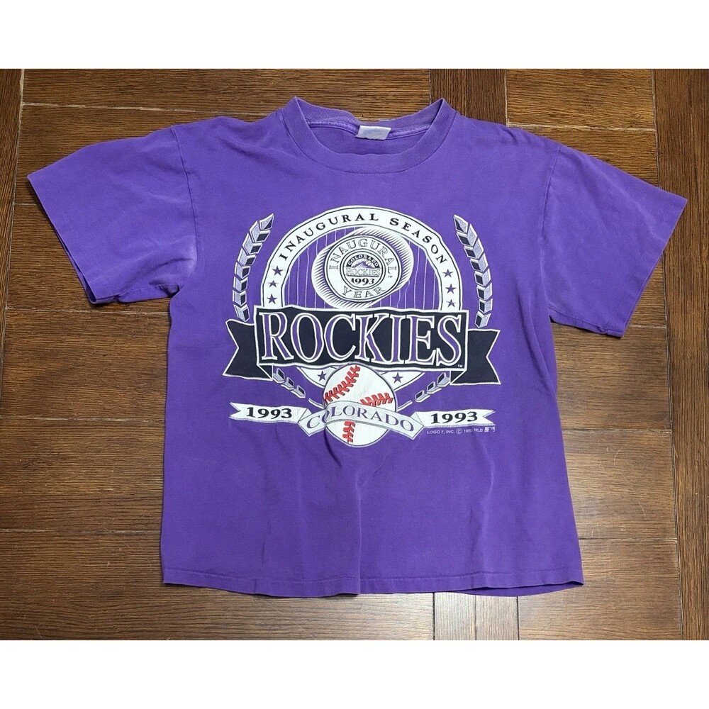 Men's Vintage 90's Tultex Colorado Rockies Inaugural Season Purple T Shirt Sz M